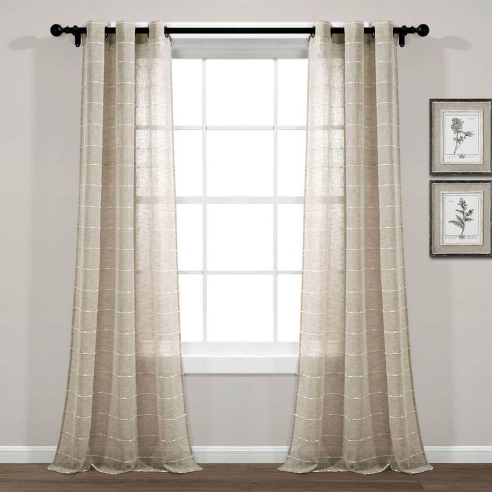 Set of 2 (84"x38") Farmhouse Grommet Sheer Curtain Panels Neutral Lush